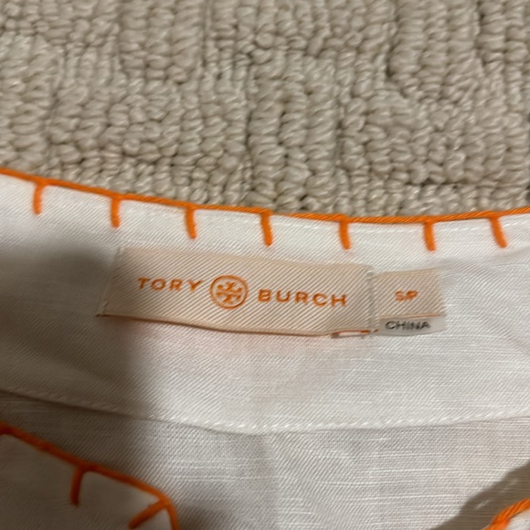 Tory Burch Short Tunic Linen Swim Cover Up White Orange Sz S - Picture 2 of 2